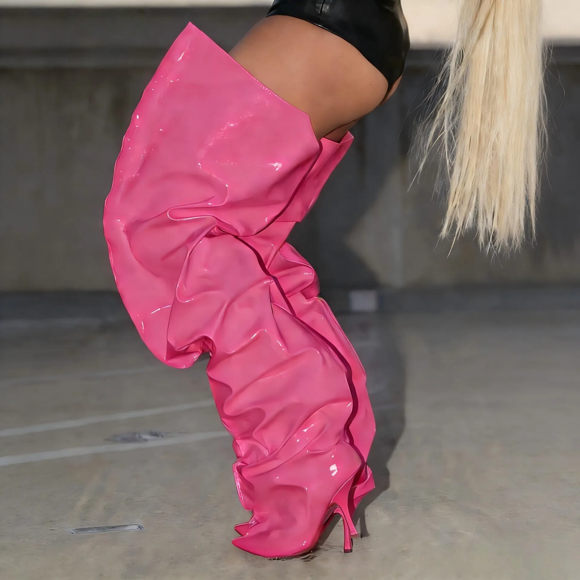 2026Autumn and Winter New Women's Wide Leg Stiletto High Heel Knee Long Boots Pointed 34-45 Large Leg Women's Boots