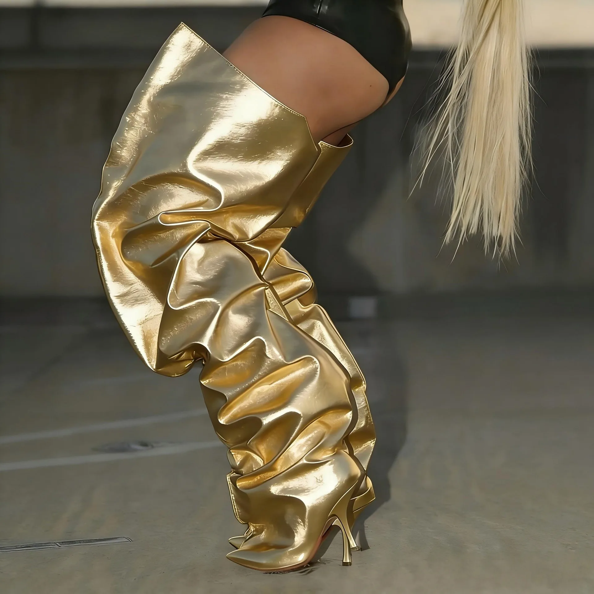 2026Autumn and Winter New Women's Wide Leg Stiletto High Heel Knee Long Boots Pointed 34-45 Large Leg Women's Boots