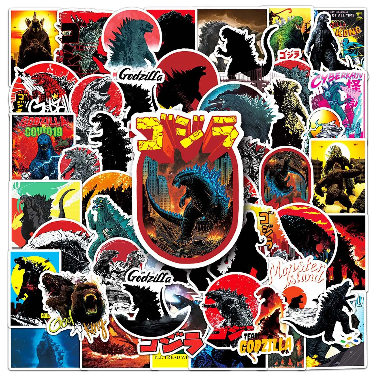50PCS Godzilla DIY Cartoon Stickers Phone Trunk Refrigerator Waterproof Anime Stickers Anime Figure Toys Sticker Gift