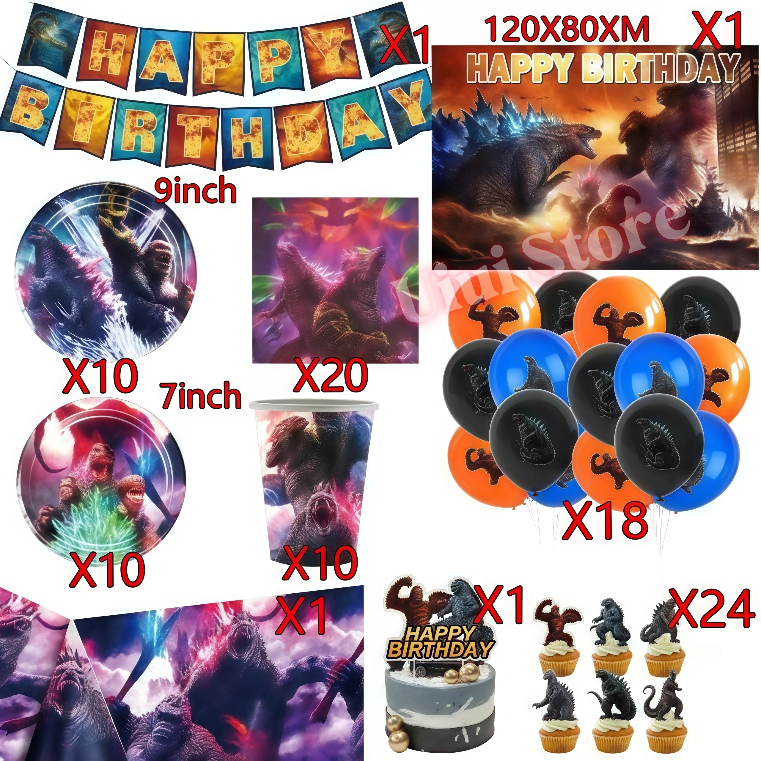 Monster Godzilled King Konged Birthday Party Supplies Plates Cup Napkin Balloon for Boys Party Favor Gift Baby Shower Decoration