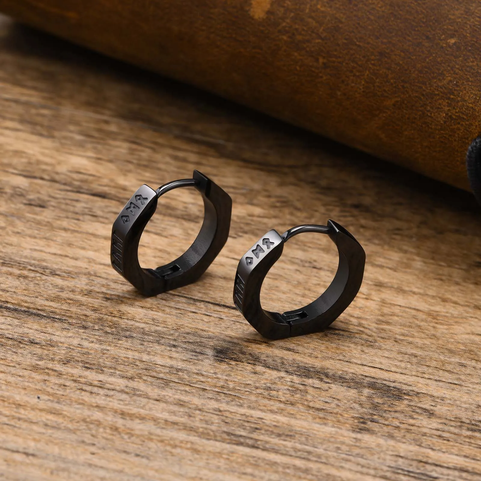 North Viking Hoop Earrings for men Stainless steel Octagon Runes Round Earrings Talisman Stylish Jewelry Viking Gifts for Male