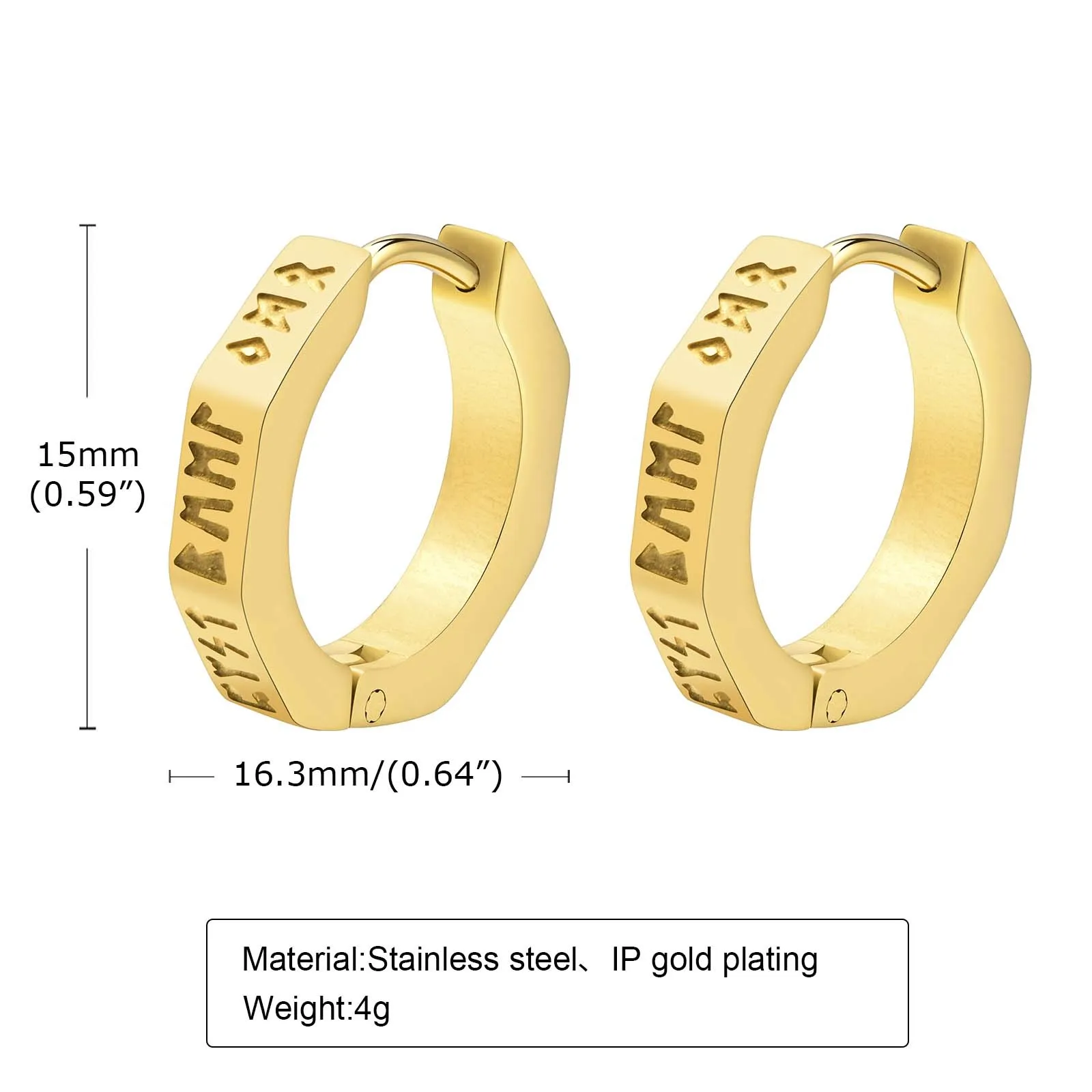 North Viking Hoop Earrings for men Stainless steel Octagon Runes Round Earrings Talisman Stylish Jewelry Viking Gifts for Male