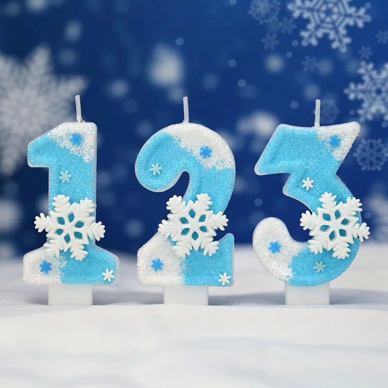 Frozen Birthday Candles 0-9 Number Glitter Blue Snowflake Cake Candle Kids Girls Birthday Party Cake Topper Decoration Supplies