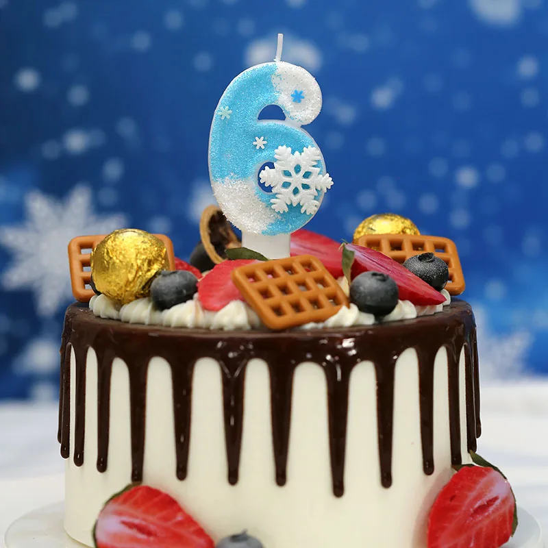 Frozen Birthday Candles 0-9 Number Glitter Blue Snowflake Cake Candle Kids Girls Birthday Party Cake Topper Decoration Supplies