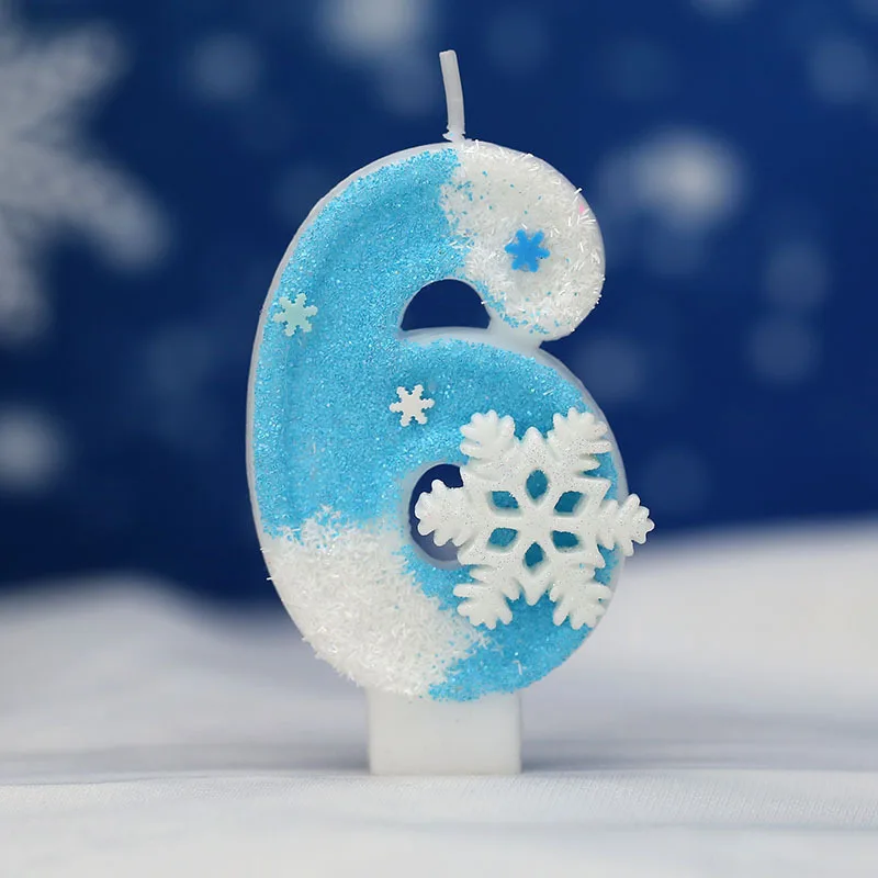 Frozen Birthday Candles 0-9 Number Glitter Blue Snowflake Cake Candle Kids Girls Birthday Party Cake Topper Decoration Supplies
