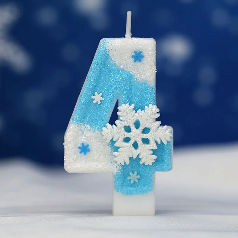 Frozen Birthday Candles 0-9 Number Glitter Blue Snowflake Cake Candle Kids Girls Birthday Party Cake Topper Decoration Supplies