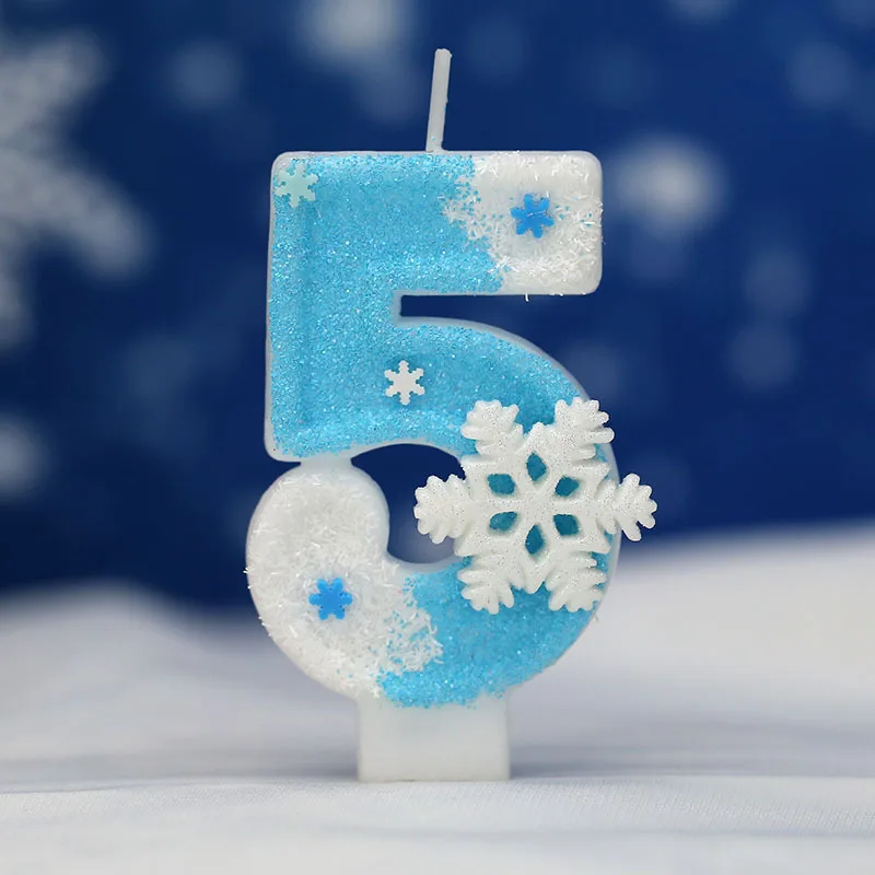 Frozen Birthday Candles 0-9 Number Glitter Blue Snowflake Cake Candle Kids Girls Birthday Party Cake Topper Decoration Supplies