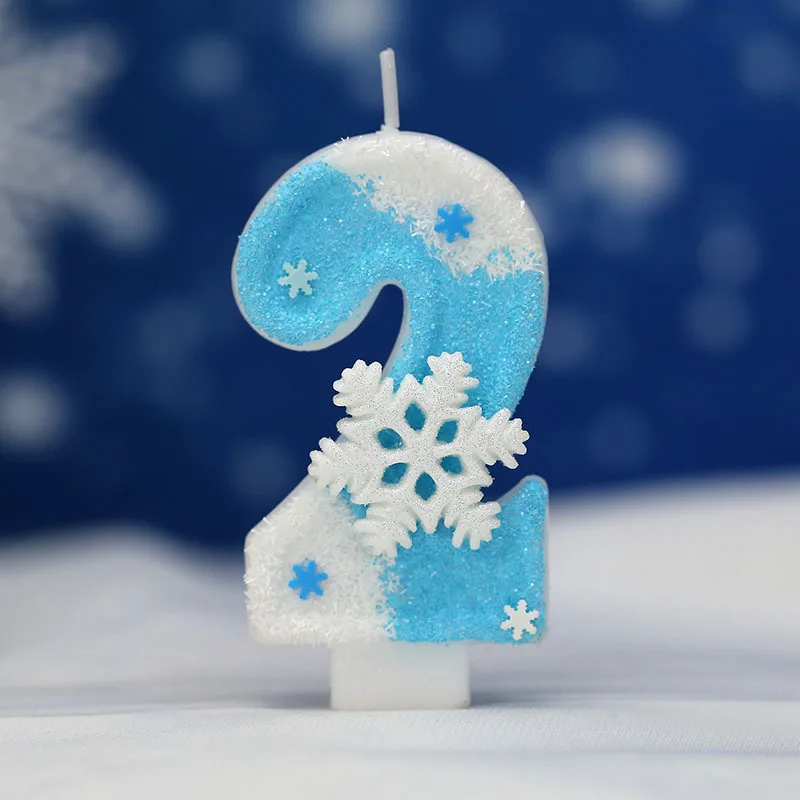 Frozen Birthday Candles 0-9 Number Glitter Blue Snowflake Cake Candle Kids Girls Birthday Party Cake Topper Decoration Supplies