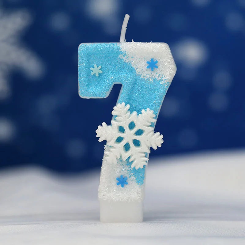 Frozen Birthday Candles 0-9 Number Glitter Blue Snowflake Cake Candle Kids Girls Birthday Party Cake Topper Decoration Supplies