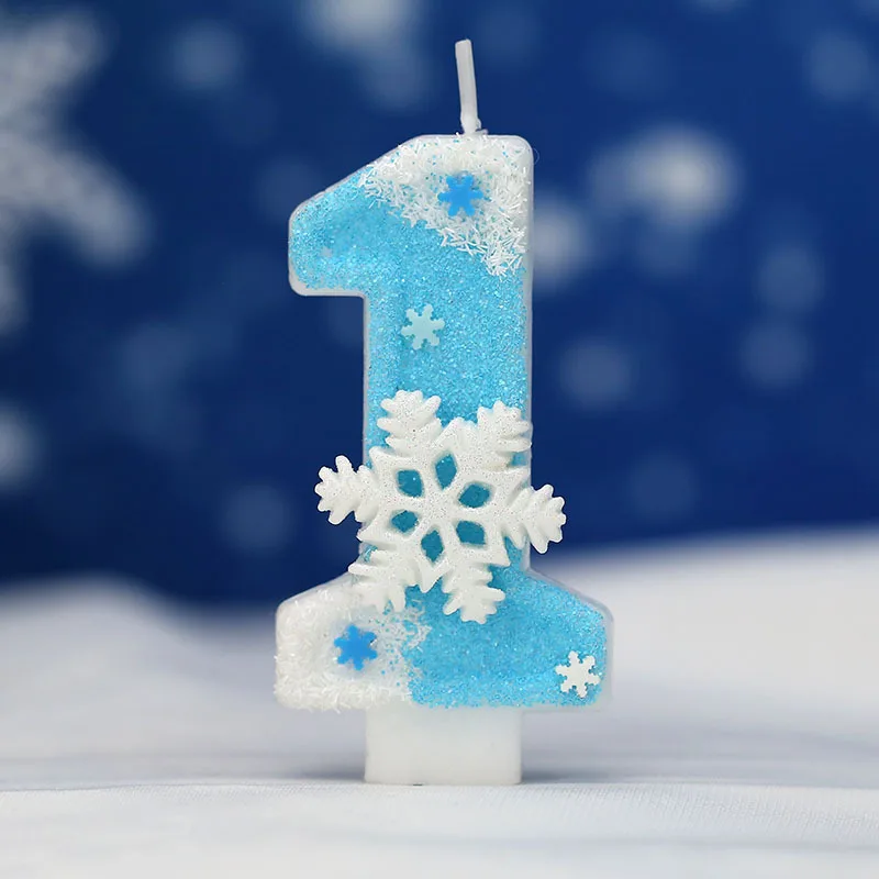 Frozen Birthday Candles 0-9 Number Glitter Blue Snowflake Cake Candle Kids Girls Birthday Party Cake Topper Decoration Supplies