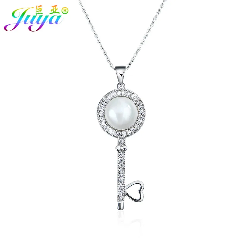 Juya 18K Gold Plated Cubic Zirconia Floating Flower Key Pendant Necklace Handmade Women Chocker Necklace Birthday Gift Jewerlry