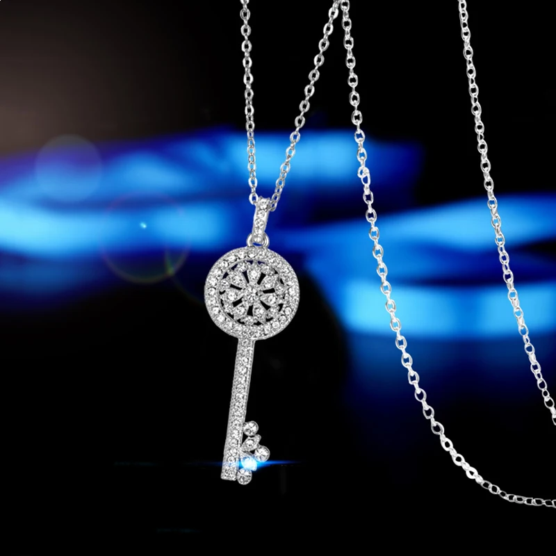 Juya 18K Gold Plated Cubic Zirconia Floating Flower Key Pendant Necklace Handmade Women Chocker Necklace Birthday Gift Jewerlry