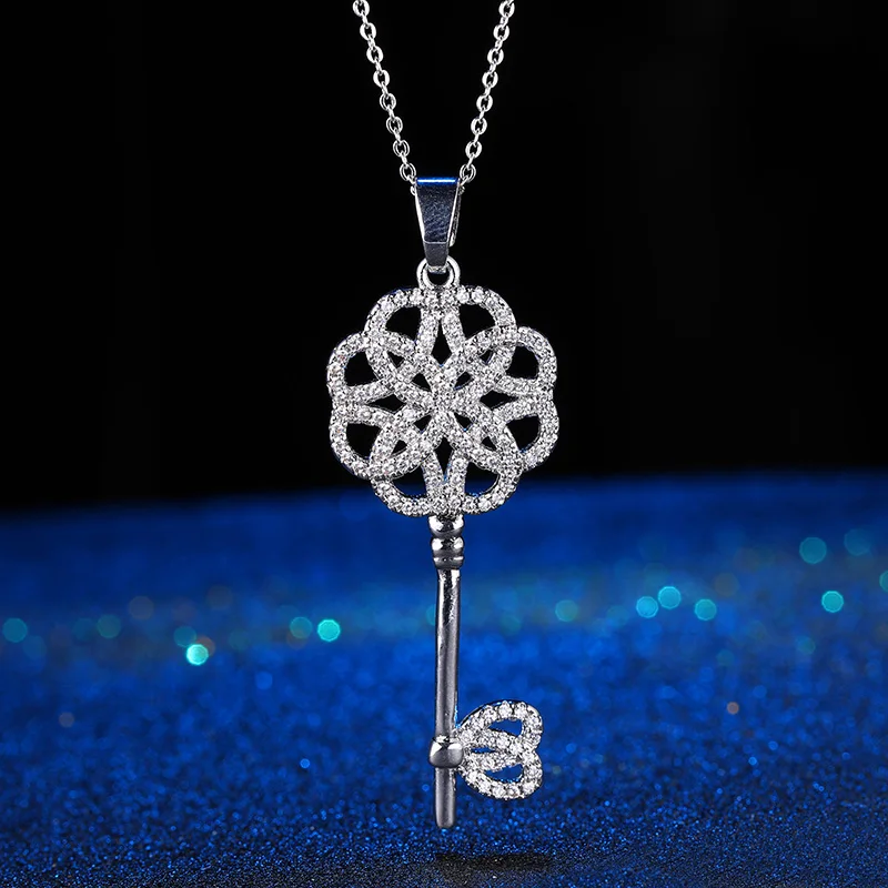 Juya 18K Gold Plated Cubic Zirconia Floating Flower Key Pendant Necklace Handmade Women Chocker Necklace Birthday Gift Jewerlry
