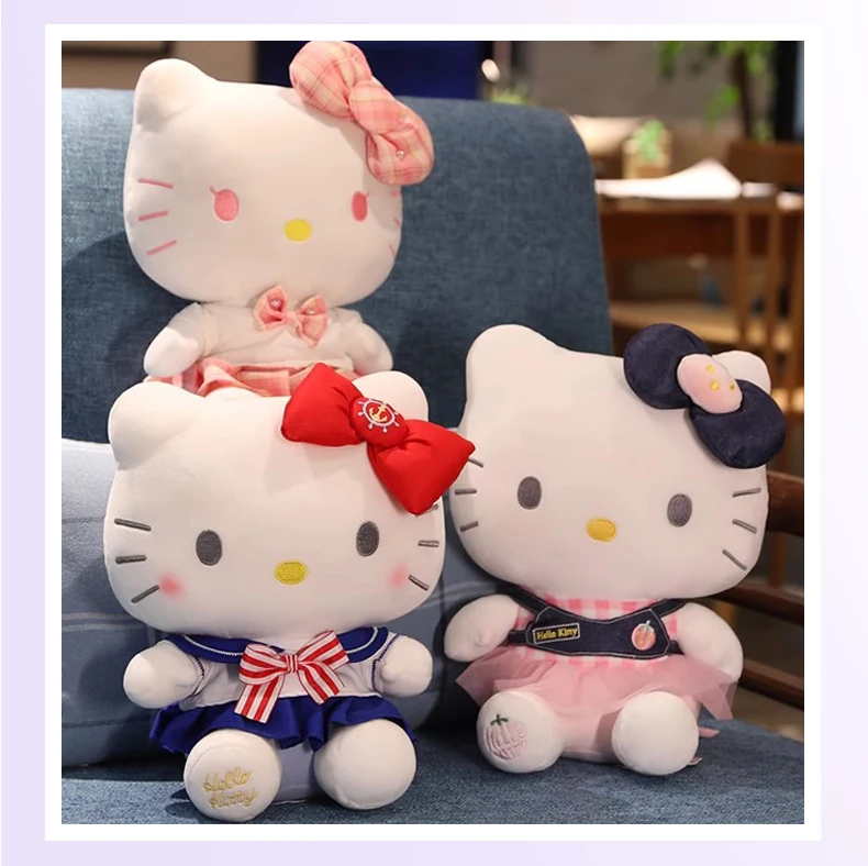 Sanrio Hello Kitty Kuromi Throw Pillow Baby Stuffed Toys Anime Cat Plush Toys Plushie Kids Gifts Children Dolls For Girls Boys