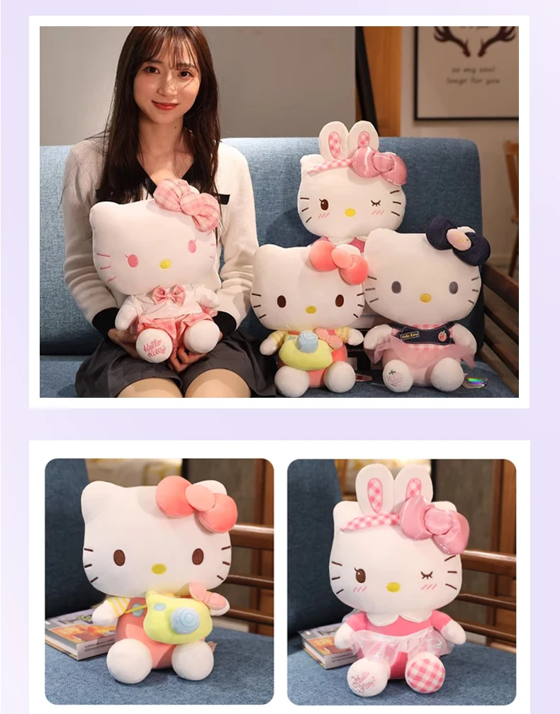 Sanrio Hello Kitty Kuromi Throw Pillow Baby Stuffed Toys Anime Cat Plush Toys Plushie Kids Gifts Children Dolls For Girls Boys