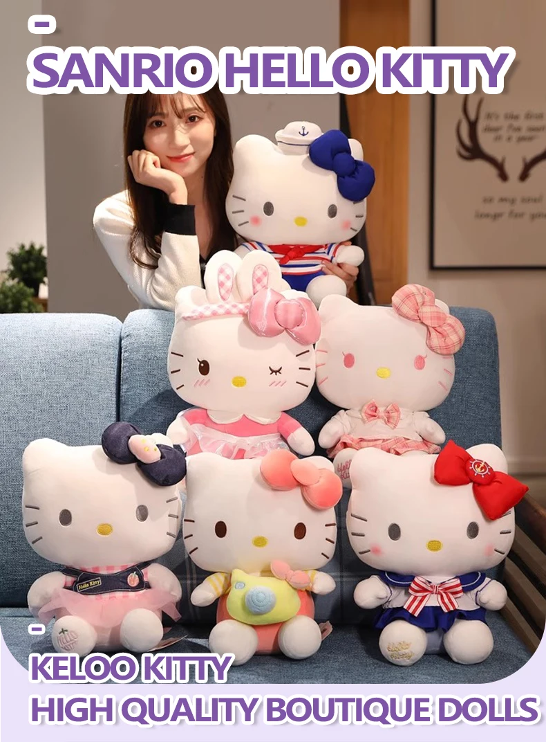 Sanrio Hello Kitty Kuromi Throw Pillow Baby Stuffed Toys Anime Cat Plush Toys Plushie Kids Gifts Children Dolls For Girls Boys