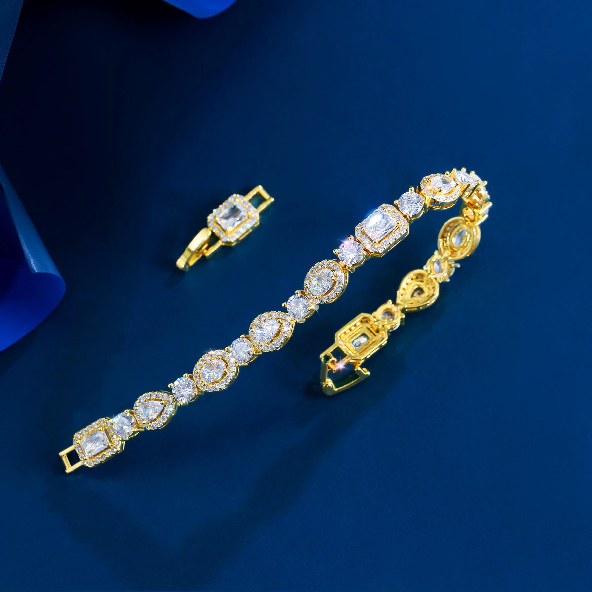 CWWZircons Luxury Geometric African Cubic Zirconia Bridal Wedding Engagement Bracelet for Women Silver Color Party Jewelry S0173