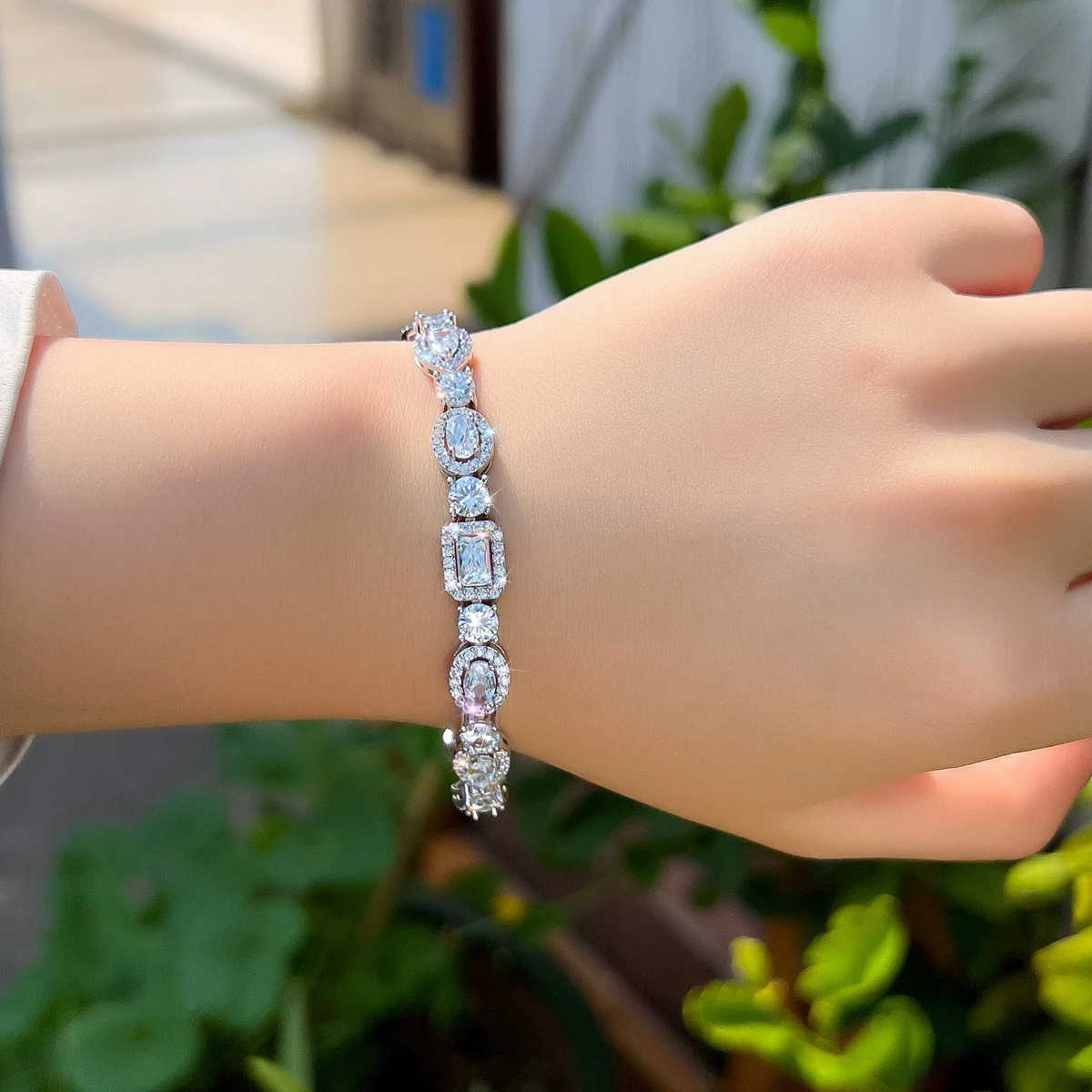 CWWZircons Luxury Geometric African Cubic Zirconia Bridal Wedding Engagement Bracelet for Women Silver Color Party Jewelry S0173