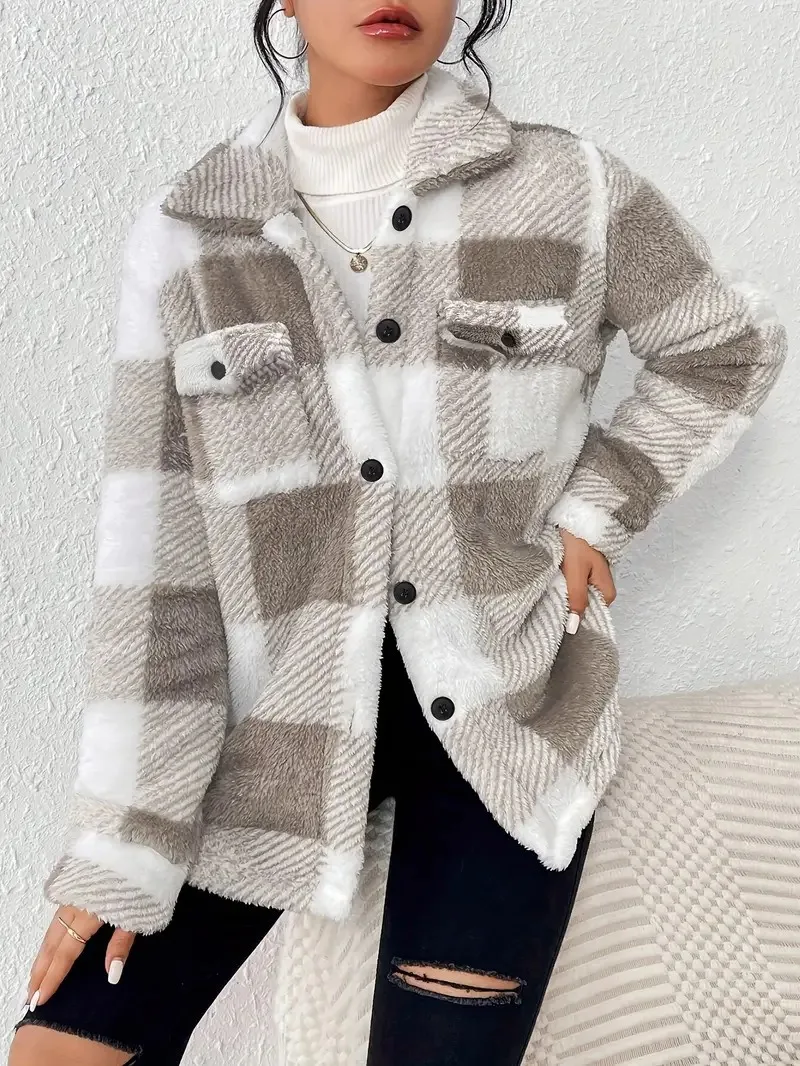 Customizable autumn and winter open-button lapel plaid coat plaid pattern button front jacket warm Suit Jackets