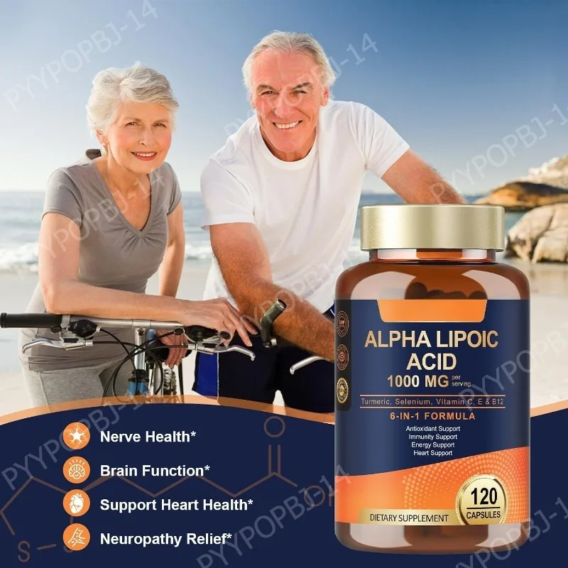 Alpha Lipoic Acid 6-in-1 Formula 1000mg,Antioxidant,Immunity,Energy Support,with Turmeric,Selenium,Vitamin C, E & B12,120 Count