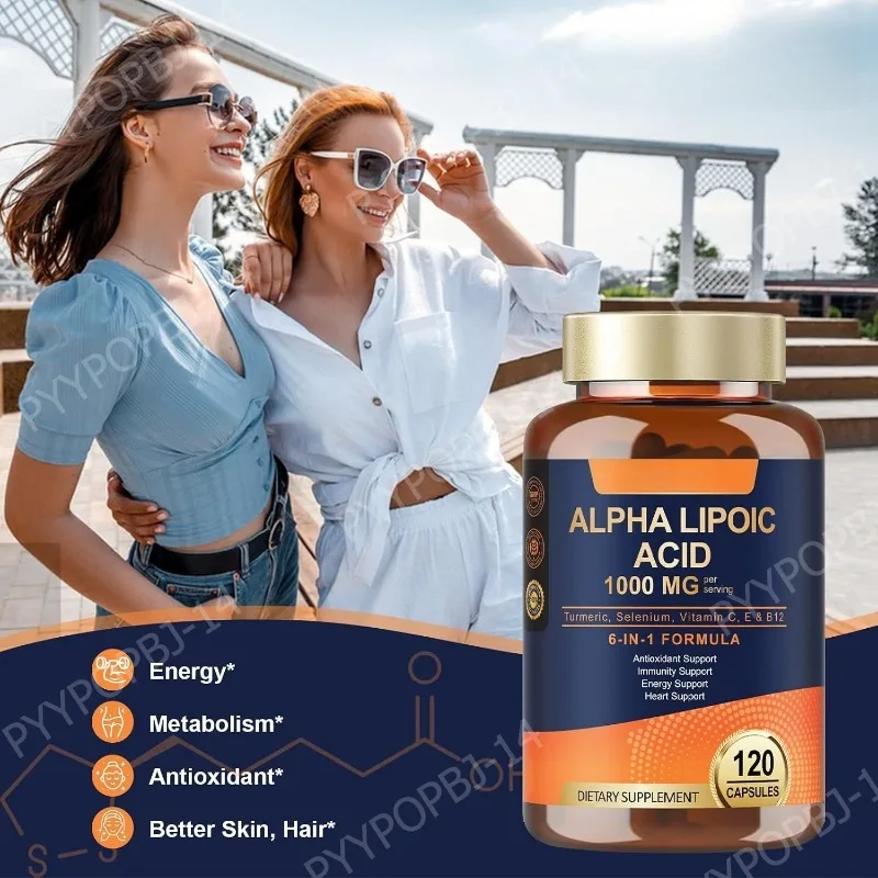 Alpha Lipoic Acid 6-in-1 Formula 1000mg,Antioxidant,Immunity,Energy Support,with Turmeric,Selenium,Vitamin C, E & B12,120 Count