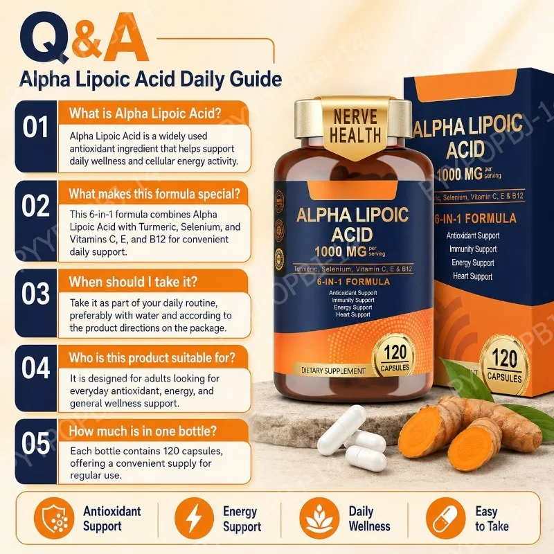 Alpha Lipoic Acid 6-in-1 Formula 1000mg,Antioxidant,Immunity,Energy Support,with Turmeric,Selenium,Vitamin C, E & B12,120 Count