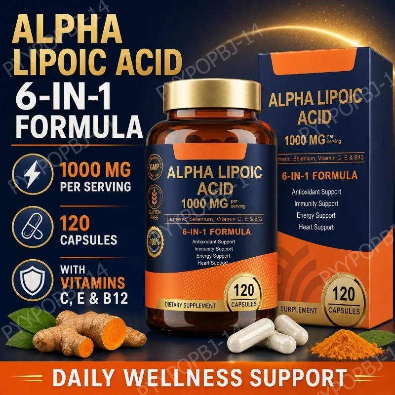 Alpha Lipoic Acid 6-in-1 Formula 1000mg,Antioxidant,Immunity,Energy Support,with Turmeric,Selenium,Vitamin C, E & B12,120 Count