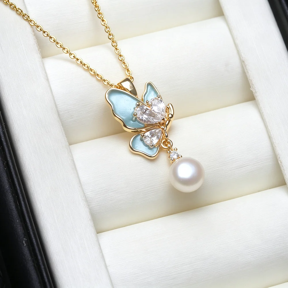 Blue Real Natural Freshwater Pearl Pendant Woman,White Cultured 925 Silver Pearl Pendant Wife Mother Engagement Gift Pink Black