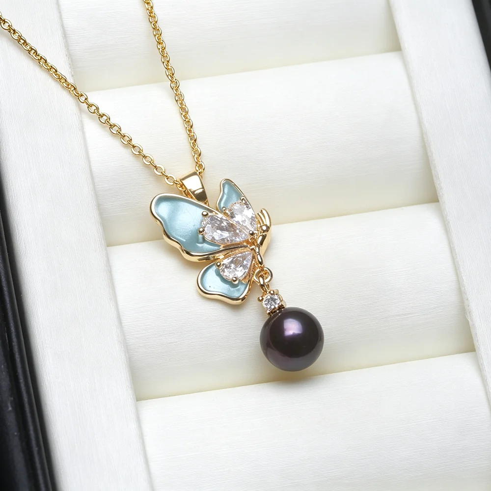 Blue Real Natural Freshwater Pearl Pendant Woman,White Cultured 925 Silver Pearl Pendant Wife Mother Engagement Gift Pink Black