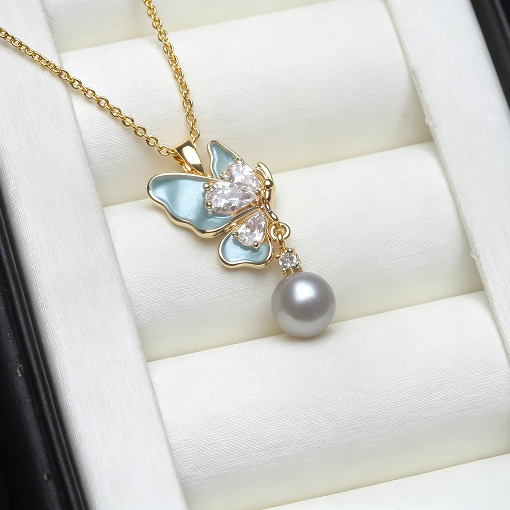Blue Real Natural Freshwater Pearl Pendant Woman,White Cultured 925 Silver Pearl Pendant Wife Mother Engagement Gift Pink Black
