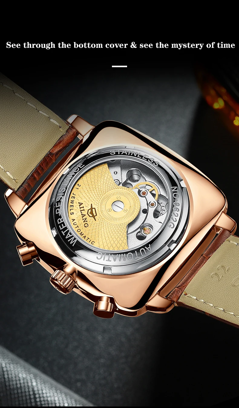 2022AILANG famous brand watch montre automatique luxe chronograph Square Large Dial Watch Hollow Waterproof mens fashion watches