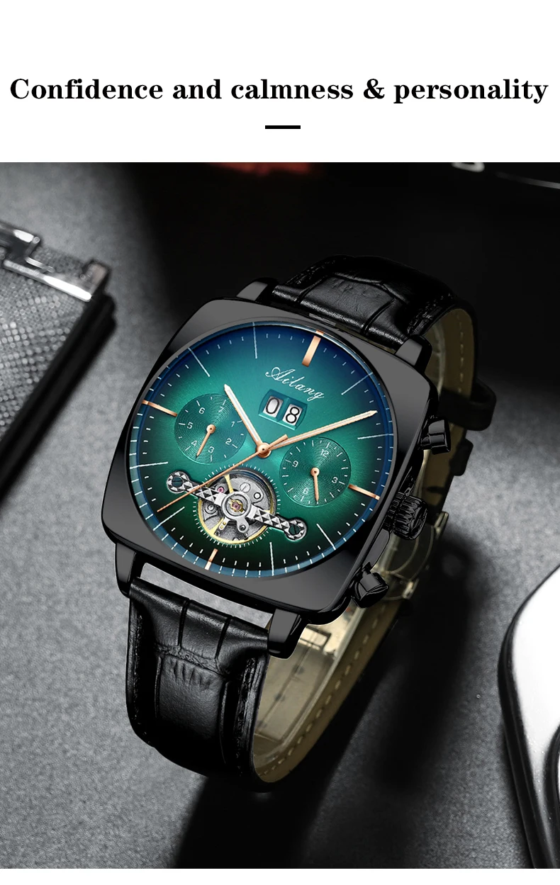 2022AILANG famous brand watch montre automatique luxe chronograph Square Large Dial Watch Hollow Waterproof mens fashion watches