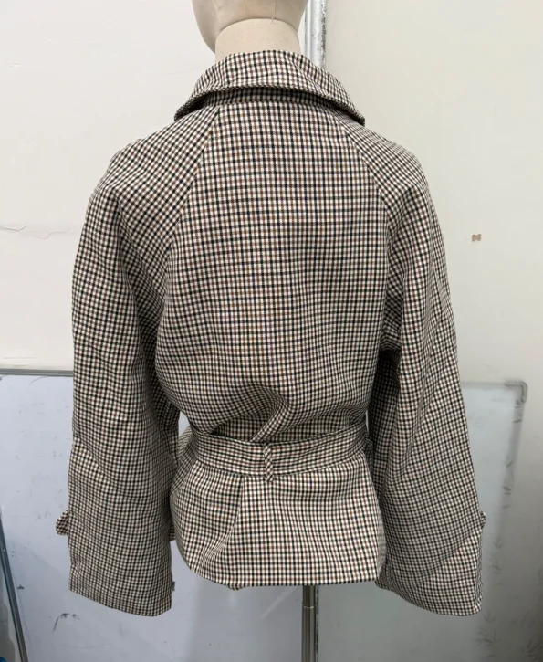 Vintage Plaid Women's Cropped Trench Coat Autumn Lapel Tie Waist Full Sleeve Windbreaker New Chic Casual Elegant Jacket 2026
