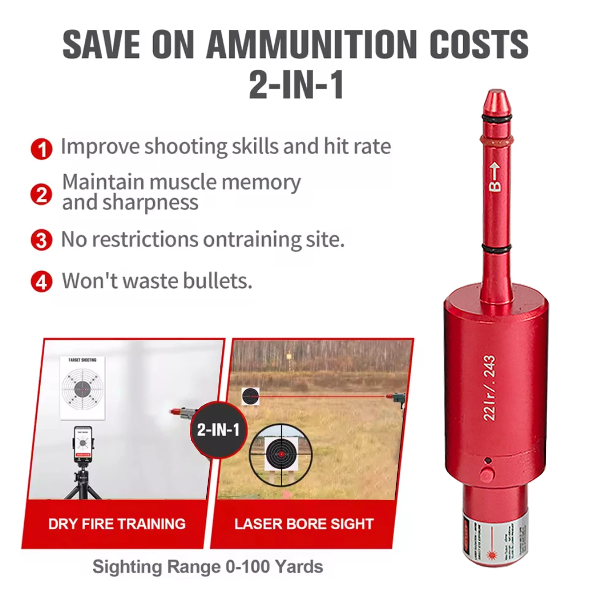 22LR 22 LR 40S&W 30-30 .25 .27 7mm 6.5mm 177 7.62 300win 12GA 45ACP 223rem 9mm Laser Training Bullet Bore Sight Dry Fire Laser