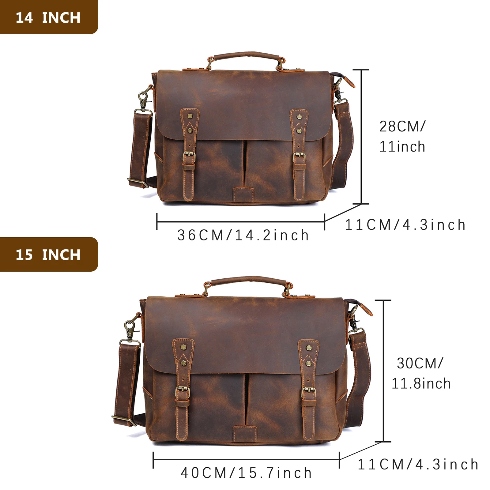 S.WORKER Vintage Genuine Leather Men's Briefcase 14” Laptop Messenger Bag Crazy Horse Cowhide Casual Shoulder Bag Handbags