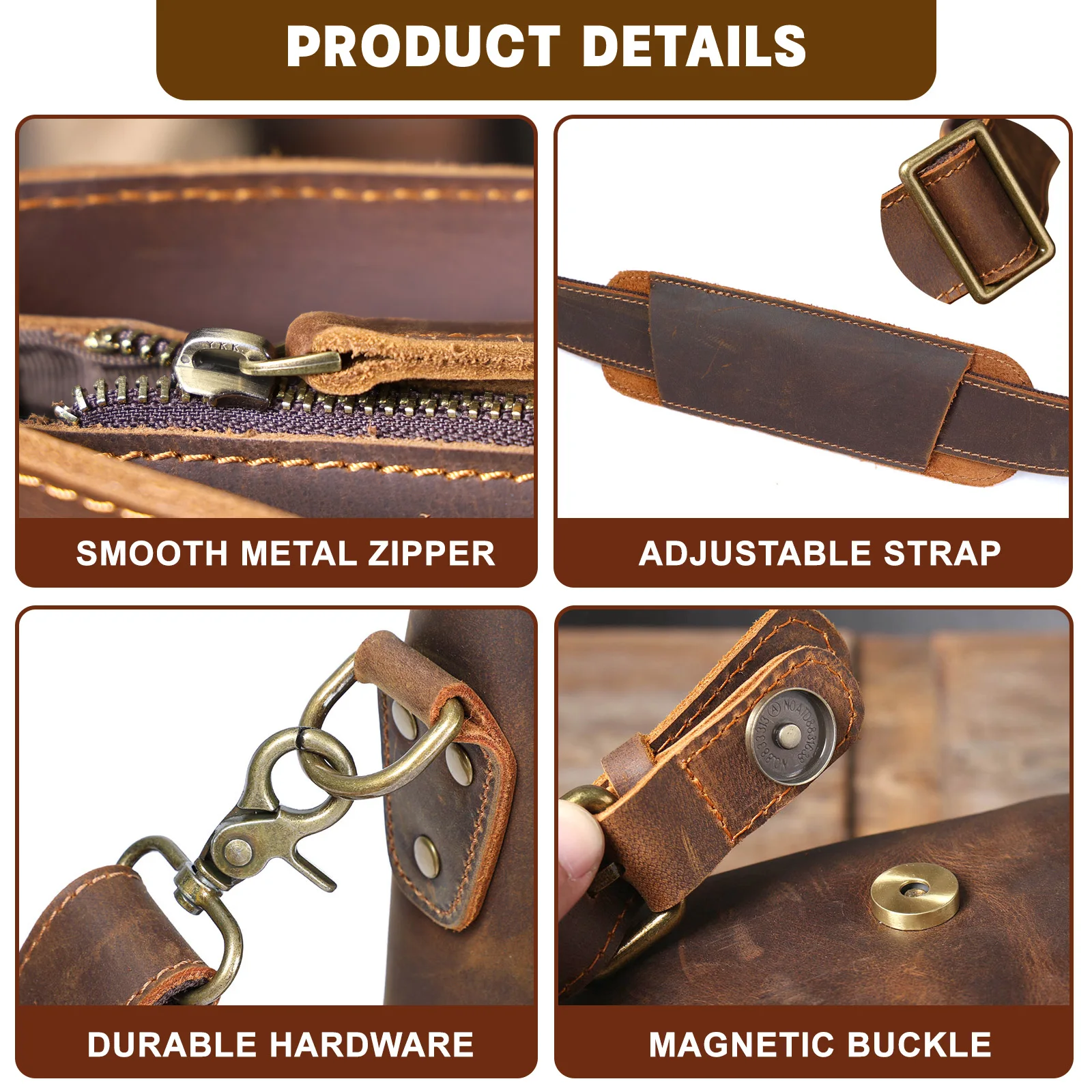 S.WORKER Vintage Genuine Leather Men's Briefcase 14” Laptop Messenger Bag Crazy Horse Cowhide Casual Shoulder Bag Handbags