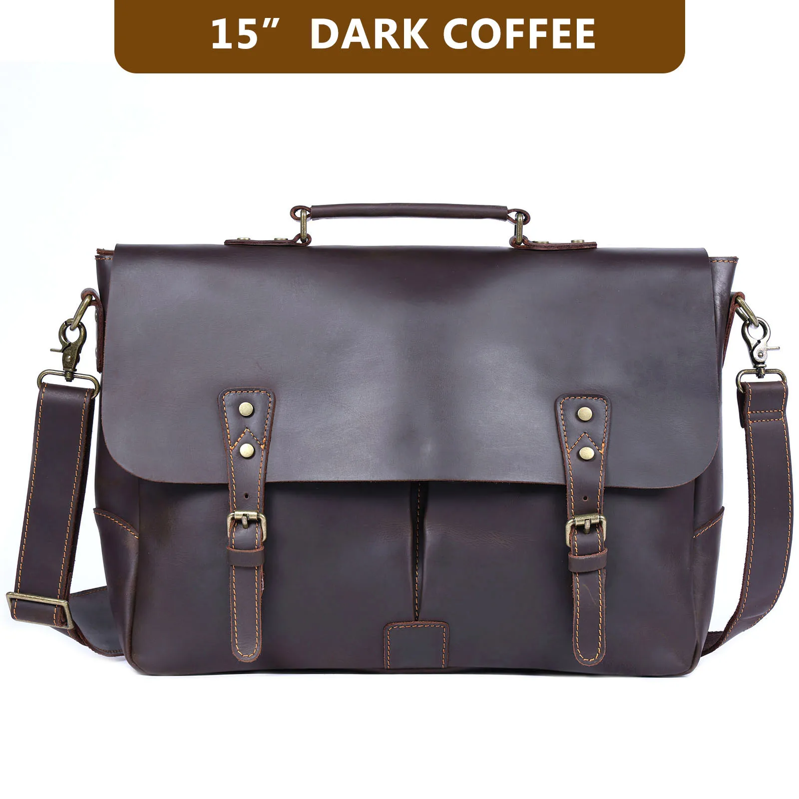 S.WORKER Vintage Genuine Leather Men's Briefcase 14” Laptop Messenger Bag Crazy Horse Cowhide Casual Shoulder Bag Handbags