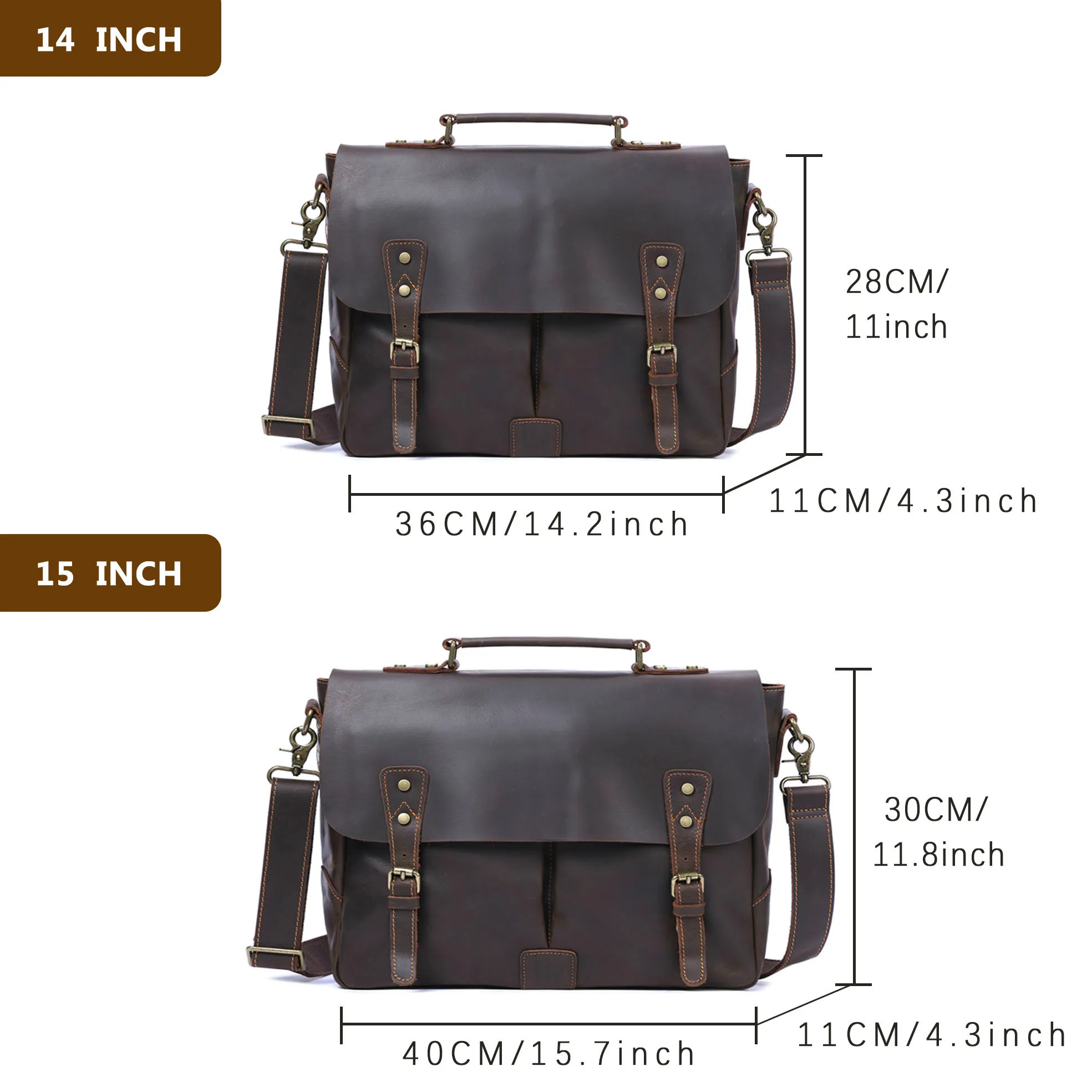 S.WORKER Vintage Genuine Leather Men's Briefcase 14” Laptop Messenger Bag Crazy Horse Cowhide Casual Shoulder Bag Handbags