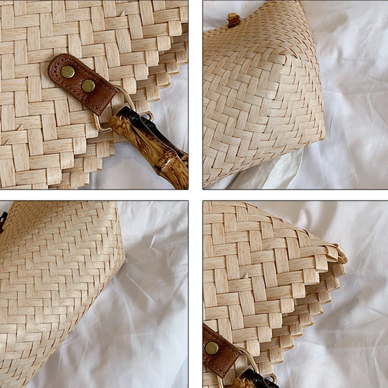 Women Woven Beach Straw Handbag Casual Handmade Hollow Out Rattan Shoulder Bags Youth Ladies Bohemia Summer Travel Beach Totes