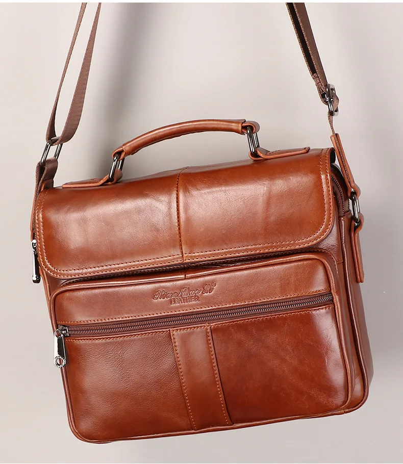 New men's genuine leather briefcase retro style cowhide crossbody bag large-capacity shoulder bag multi-functional handbag