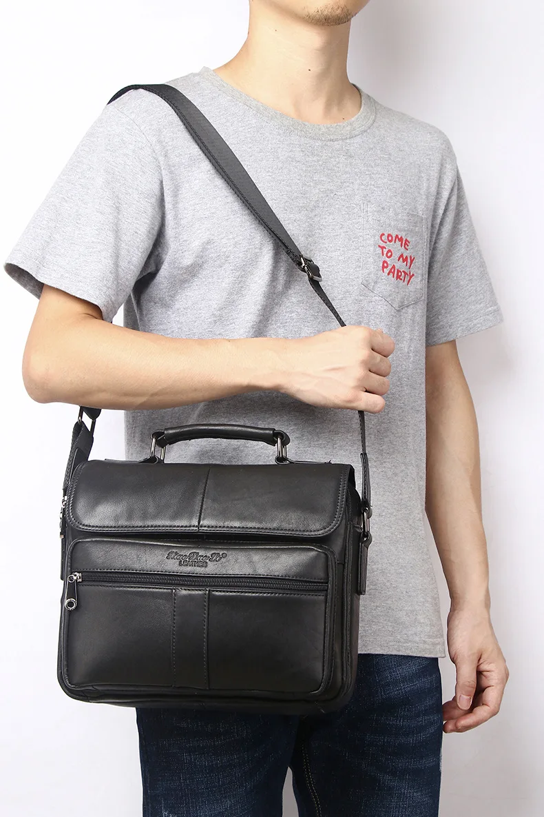 New men's genuine leather briefcase retro style cowhide crossbody bag large-capacity shoulder bag multi-functional handbag