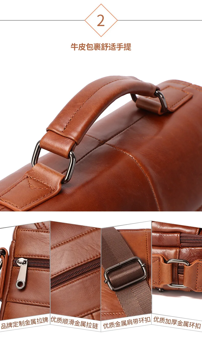 New men's genuine leather briefcase retro style cowhide crossbody bag large-capacity shoulder bag multi-functional handbag