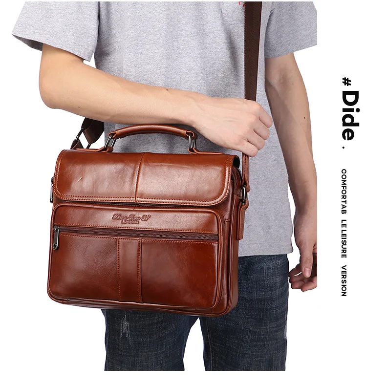 New men's genuine leather briefcase retro style cowhide crossbody bag large-capacity shoulder bag multi-functional handbag