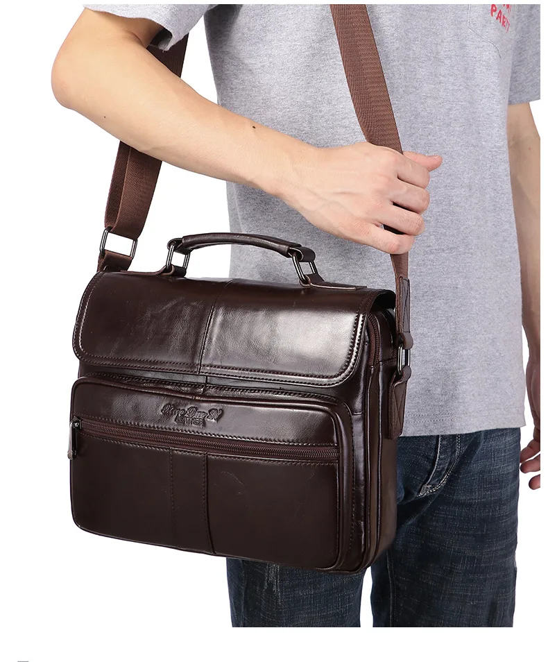 New men's genuine leather briefcase retro style cowhide crossbody bag large-capacity shoulder bag multi-functional handbag
