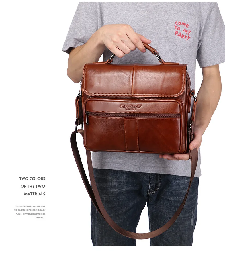New men's genuine leather briefcase retro style cowhide crossbody bag large-capacity shoulder bag multi-functional handbag