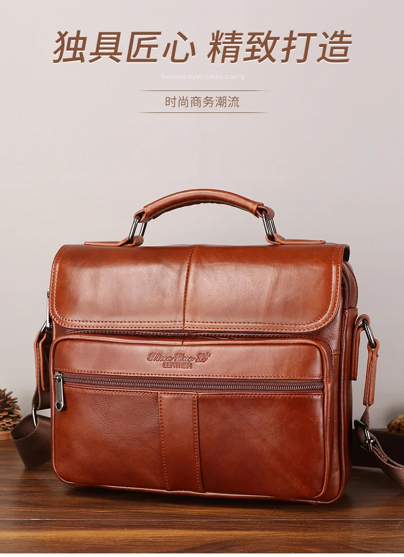 New men's genuine leather briefcase retro style cowhide crossbody bag large-capacity shoulder bag multi-functional handbag