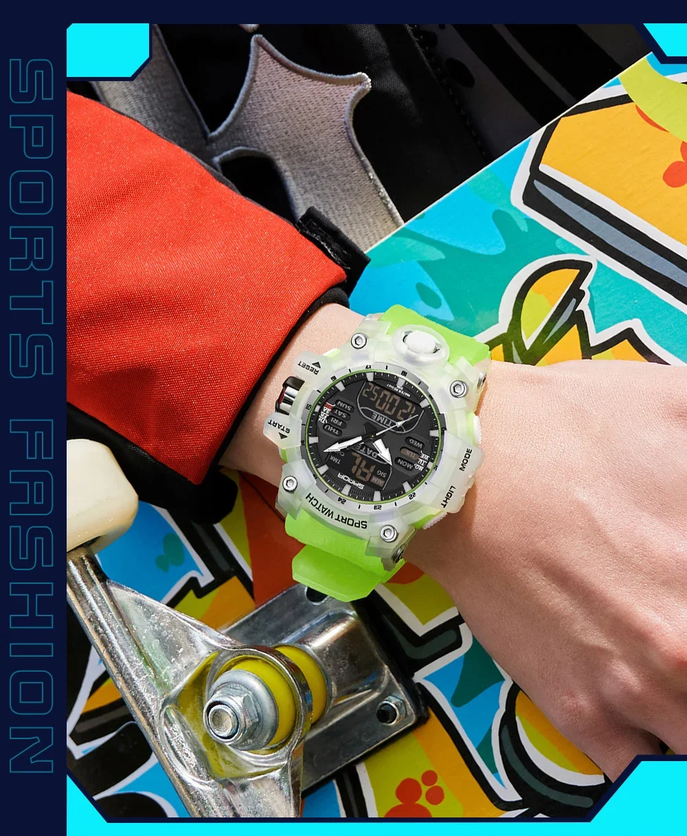 SANDA Luxury G Style Men's Electronic Watch Military Outdoor Sports LED Analog Digital Dual Display 50M Waterproof Chronograph