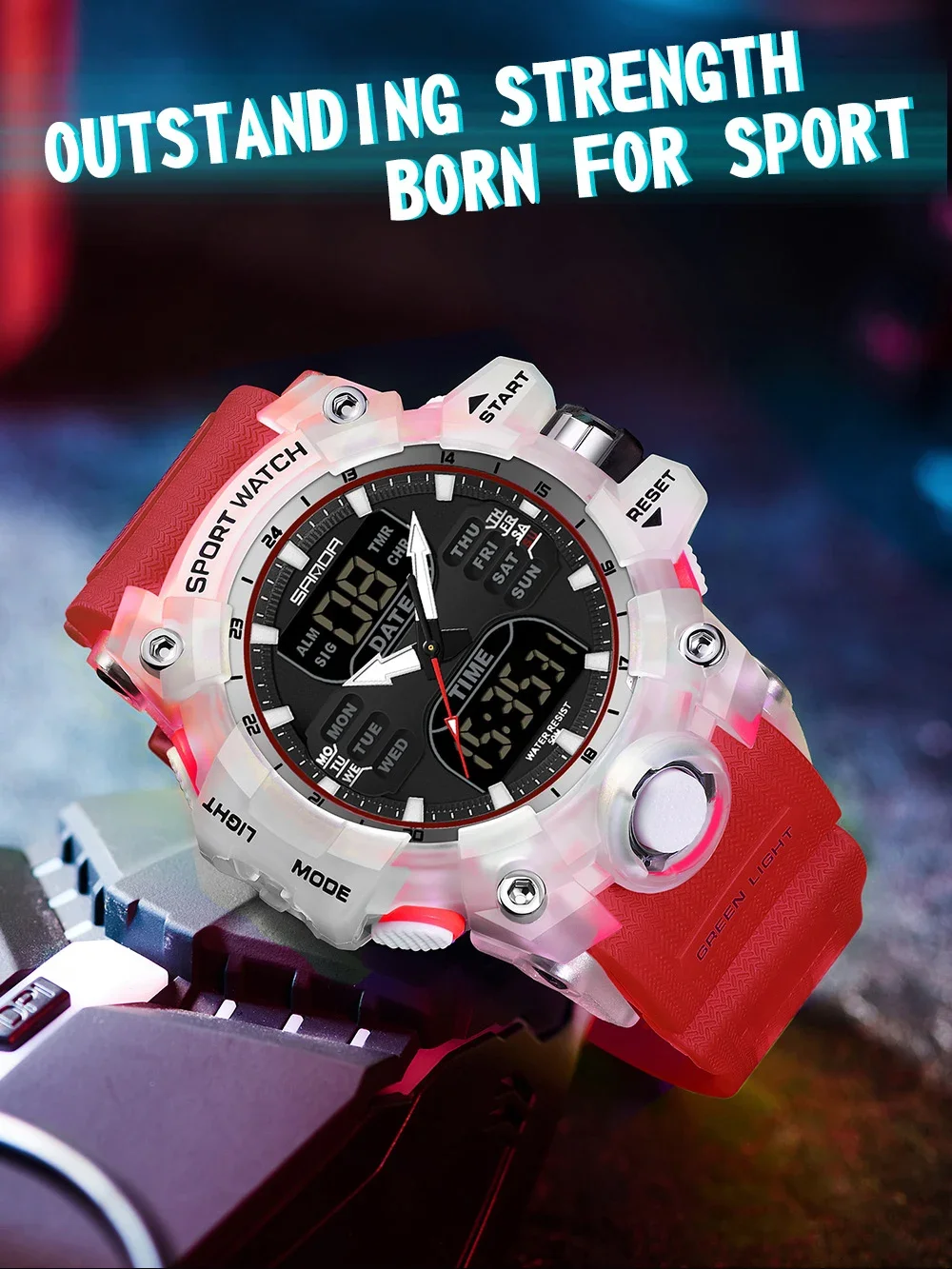 SANDA Luxury G Style Men's Electronic Watch Military Outdoor Sports LED Analog Digital Dual Display 50M Waterproof Chronograph