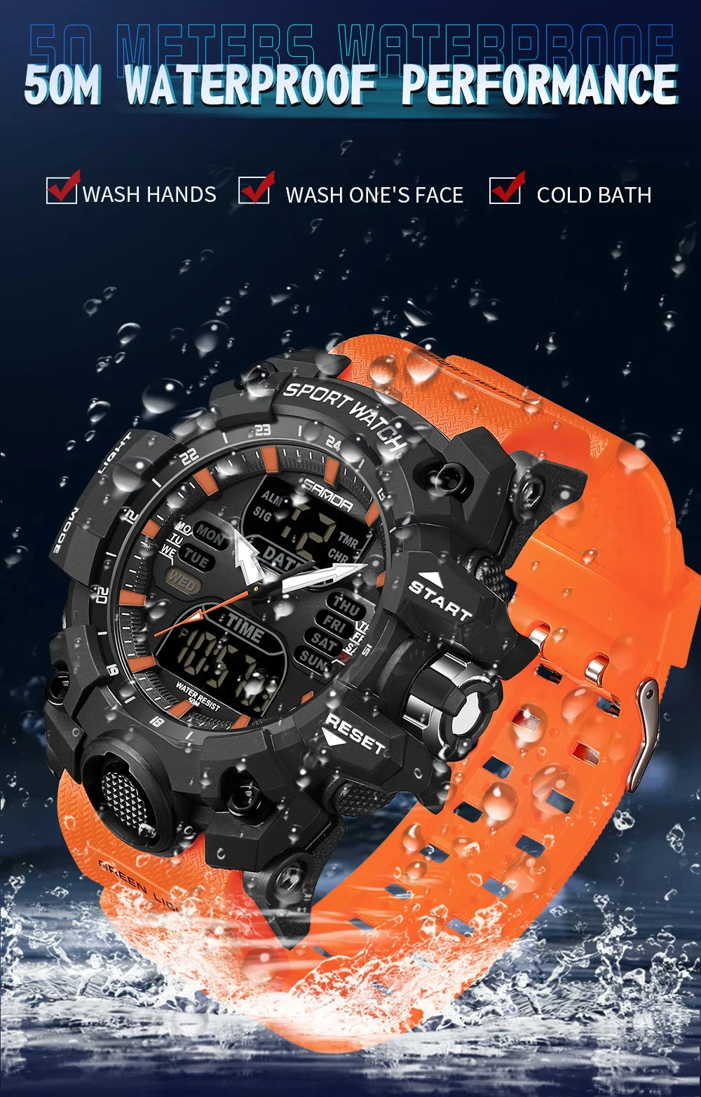 SANDA Luxury G Style Men's Electronic Watch Military Outdoor Sports LED Analog Digital Dual Display 50M Waterproof Chronograph