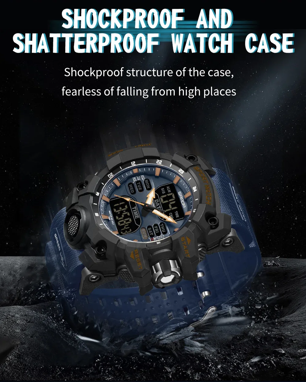 SANDA Luxury G Style Men's Electronic Watch Military Outdoor Sports LED Analog Digital Dual Display 50M Waterproof Chronograph